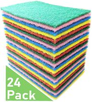 Bundaloo 24 Pack Scouring Pads Scrubbers Set in Red, Yellow, Pink, Green and Blue - Multipurpose, Non Abrasive, Non Scratch - Synthetic Fiber Cleaning and Scouring Scrubs - 6x4 Inches