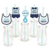 It’s a Boy - Paper Straw Decor - Blue Baby Shower Striped Decorative Straws - Set of 24