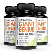 Giant Genius Super Nootropic Brain Boosting with Natural Herbs for Memory and Brain Health | Mind Enhancement with Ginkgo, Rhodiola Rosea, and Huperzine A (2 Pack) 60 Capsules