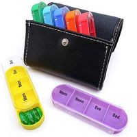 AWZSDF Pill Box Organiser, 7 Day Pill Box Case Travel Weekly Pill Box Organiser- Medication Reminder Daily with Black Leather Bag Design to Carry Vitamins, Medication for Outdoor Activities