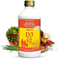 Buried Treasure Liquid Vitamin D3 Plus K2 Naturally Sourced D3 2,000 IU Plus 80 mcg K2 (MK7) per 5ml Serving - 96 Servings - 16 fl oz