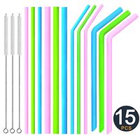 ASOFFI Reusable Silicone Straws Drinking Smoothie Straw with Cleaning Brushes for Yeti/Ozark/RTIC/Tumbler/Rambler (3 Big Straight+3 Slim Straight+3 Big Bent+3 Slim Bent+3 Cleaning Brushes)