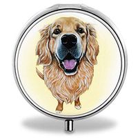 A Homim Compact 3 Compartment Medicine Case, Customized Golden Retriever Pill Organizer Metal Pill Box Pill Container for Purse, Travelling and Daily Needs