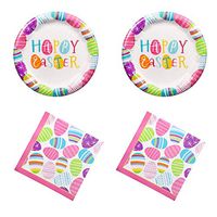 Holiday Easter Party Supplies, Double Set (Includes 36 Large Paper Plates, and 40 Party Napkins)