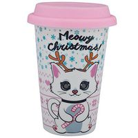 Lux Accessories Christmas Meowy Kitty Cat Happy Sippy Coffee Drink 8OZ Cup Candy Cane Stocking