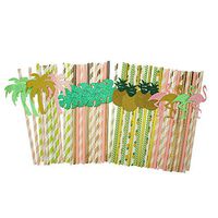 Bilipala Hawaii Decorative Paper Party Straws Coconut Trees Flamingo Pineapple Tropical Palm Straws Decor Baby Shower, Birthday, Pool Party Supplies Pack of 48