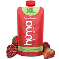 Huma Chia Energy Gel - XL (3 Servings) - Strawberries, 4 Pouches - Premier Sports Nutrition for Endurance Exercise