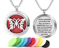 GFONDINGD Aromatherapy Essential Oil Diffuser Necklace Butterfly Pattern Stainless Steel Locket Pendant