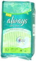 Always Ultra Thin Unscented Pads with Wings, Long/Super, 32 Count (Pack of 3)