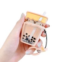 ICI-Rencontrer Creative 3D Quickstand moving Bling Glitter Pearl Milk Tea Cup Airpods Case Cute Milk Beverage Drinks Soft Silicone Protective Wireless Earphone Charging Case Decoration