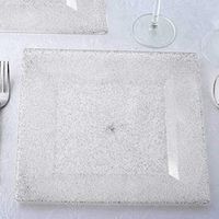Tableclothsfactory 24 Pack 10" Shiny Silver Dust Square Disposable Partytown Plastic Plates
