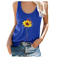 Meikosks Women's Round Neck Sleeveless Blouses Summer Sunflower Print T Shirt Loose Tank Tops