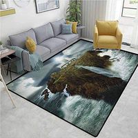 Lighthouse Paisley Customize Door Mats for Home Mat, Island with Lighthouse Rocks Stormy Sea Crashing Waves Full Moon Beams, Easy Maintenance Area Rug Living Room Bedroom Carpet(2'x 6')