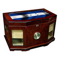 Large Premium Desktop Humidor - Glass Top - Flag of Honduras (Honduran) - Waves Design - 300 Cigar Capacity - Cedar Lined with Two humidifiers & Large Front Mounted Hygrometer.