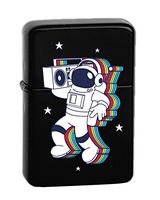 Hat Shark Rockin Space Man Astronaut w/Boombox Colorful Vector KGM Thunderbird Vintage Lighter - Black Matte Finish