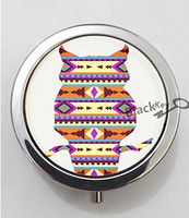 BlackKey Tribal Aztec Owl Tribal Animal Face 3-Compartment Decorative Pocket Gift Box Case Organizer for Pill, Color 1 -984