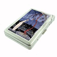 Perfection In Style Metal Cigarette Case with Built in Lighter Vintage Fairy Tale Design 009