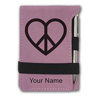 Mini Notepad, Peace Love Heart, Personalized Engraving Included (Pink)