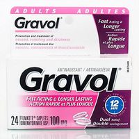 Gravol Immediate & Long-Acting 100mg Dual Relief for Nausea, Dizziness, Vomiting, 24 Caplets