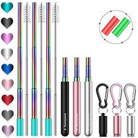 Reusable Straw,Sunnywoo 3 Pack Collapsible Straw Stainless Steel Drinking Straw Portable Telescopic Straw with Case.