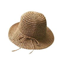 Meidexian888 Beach Sun Hat,Summer Parent-child Women Baby Kids Girl Bow Straw Flat Brim Cap (Coffee(Child))