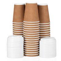 12 oz To Go Coffee Cups with Lids - 100 Disposable, Insulated & Recyclable Brown Ripple Paper Coffee Cups
