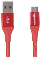 AmazonBasics Double Braided Nylon USB 2.0 A to Micro B Charger Cable | 6 Feet, Red (Renewed)