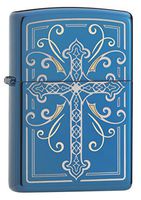 Zippo Elegant Cross Design High Polish Blue Finish