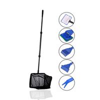 Houkr 6 in 1 Aquarium Fish Tank Cleaning Tool Set，Fishing Net + Gravel Rake + Plant Fork + Scraper + Sponge Brush Glass Extensible Long Handle Fish Tank Telescopic Cleaning Tools for Aquarium