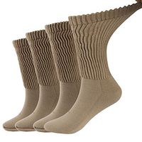 Dsource No Binding Diabetic Socks Soft Cushion Foot Warmer Loose Top Seamless Toe Crew Socks 4 Pairs XXL/XXXL Khaki
