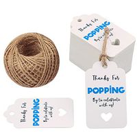100PCS Thanks for Popping by Tag, Original Design Paper Gift Tags with 100 Feet Jute Twine for Wedding, Baby Shower and Party Decoration(Blue)