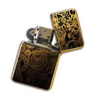 Gold Flip Top Refillable Windproof Lighter - Steampunk Gear Wheels Lighter Gold