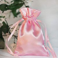 Tableclothsfactory 12PCS Pink Satin Gift Bag Drawstring Pouch Wedding Favors Bridal Shower Jewelry Bags - 3"x4"