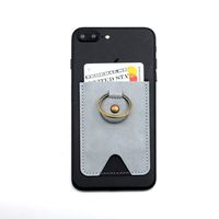 SenseAGE PU Leather Cell Phone Stick On Wallet/Pocket/Card Holder with Finger Holder Ring for Mobile Devices, Adhesive Sticker Back (Fog Gray)