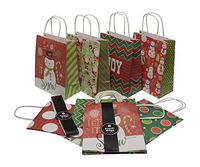 Christmas Kraft Paper Gift Bags,Set of 16 Medium Gift Bags, 8" x 10" x 4" (Style B), Assorted Snowman Santa Joy and Holiday Designs