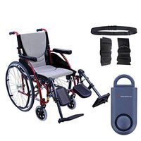 Karman S-Ergo 115 Ultra Lightweight Ergonomic Wheelchair | Seat Size 16" X 17" | Upgraded to Elevating Legrests | Fixed Wheels in Red & Free 130 dB Matte Blue Safety Alarm! + Black Belt!