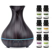 ASAKUKI 400ml Essential Oil Diffuser with 6 Bottles 10ml Pure Natural Essential Oils, 7 LED Color Changing Light and Auto Shut-Off - for Home, Office, Spa, Study, Gym