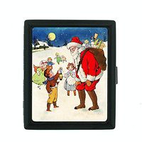 Perfection In Style Metal Cigarette Case Vintage Christmas Design 015