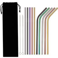 Hestya 10 Pieces Reusable Metal Drinking Straws, Stainless Steel Straws with 2 Pack Cleaning Brushes, Bent and Straight Straws (Multicolor)