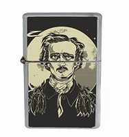 Edgar Allen Poe Flip Top Oil Lighter R1 Smoking Cigarette Silver Case Included