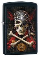 Zippo Custom Lighter: Anne Stokes Pirate Skull - Black Matte 78819