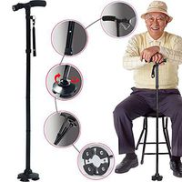Magic Cane Folding LED Safety Walking Stick 4 Head Pivoting Trusty Base Black