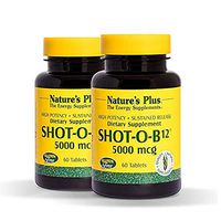 NaturesPlus Shot-O-B12 (Methylcobalamin), Sustained Release 2 Pack - 5000 mcg, 120 Vegetarian Tablets - High Potency, Fast Acting B12 Supplement - Memory & Energy Booster - Gluten-Free - 120 Servings