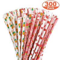Vencci 300 Pack Biodegradable Paper Straws 7.87 Inch 3 Different Fruits Pattern Eco Friendly Disposable Drinking Straw Bulk for Party Birthday Wedding Holiday Celebrations