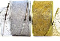 Sheer Ribbon Gift Wrap Set - Wedding Ribbons 50 Yard Gift Wrapping Ribbons Wired 2.5 inch Gold & Silver Organza 2 Pack Rolls 25 Yd Kit for Craft, Weddings Decoration, Anniversary Presents, Florist