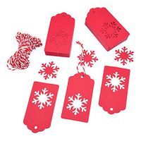 Livvd 100 Pieces Paper Gift Tags Kraft Tag Snowflake Shape Hang Labels with Twine for Christmas Wedding Birthday Thanksgiving (Red)