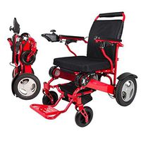 W&P Electric Wheelchair Folding Lightweight 50 lbs with Batteries Heavy Duty Supports 360 lbs Aircraft Grade Aluminum Alloy Frame More Strength,12" Rigid Rubber Tyre Wheel More Stable,Red