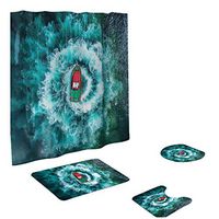 YAYUMI Pack of 4 Landscape Printing Non Slip Toilet Polyester Cover Mat Set Bathroom Shower Curtain