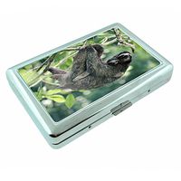Cute Sloth S1 Silver Cigarette Case Metal Wallet Id Holder 4" X 2.75" RFID Protection