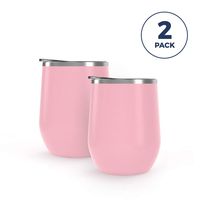 Maars Bev Stainless Steel Stemless Wine Glass Tumbler with Lid, Vacuum Insulated 12 oz - Matte Carnation Cup | Spill Proof, Travel Friendly, Fun Cocktail Drinkware - 2 Pack Set